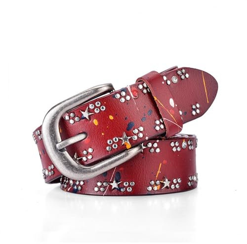 MeiDai Damengürtel 3,5 cm Modedesigner bunter Nietengürtel Damen Ledergürtel Vintage Damengürtel for Jeans (Size : 110, Color : Rot)
