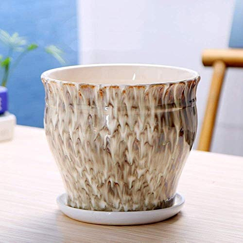 Outdoor-Keramiktopf mit Tablett, Kaktus-Pflanzen-Pflanztopf, Porzellan, für drinnen und draußen, Blumentopf, Balkon, Wohnzimmer, Schreibtisch-Dekoration, Pflanzen-Blument