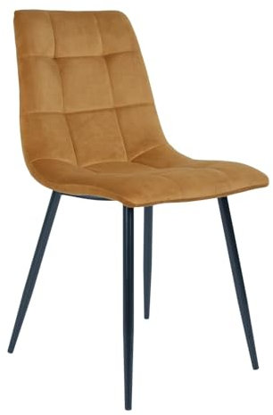 möbelando Polsterstuhl >Middelfart< (2er-Set) in Senfgelb, Velour - 44x86x55cm (BxHxT)