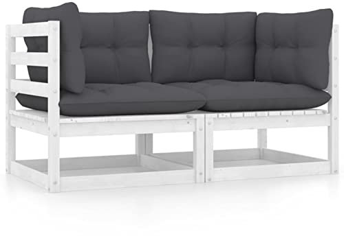 ARKEM Gartensofa 2-Sitzer mit Kissen Balkon Sofa Outdoor Sofa Lounge Sofa Balkon GartenmöBel Loungesofa Outdoor Kiefer Massivholz Weiß