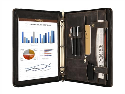 Handgefertigtes Leder-Portfolio für Damen und Herren, personalisiertes Leder-Padfolio für Linkshänder, Business-Portfolio-Organizer mit A4-Notizblockhalter (grau, nicht benutzerdefiniert)