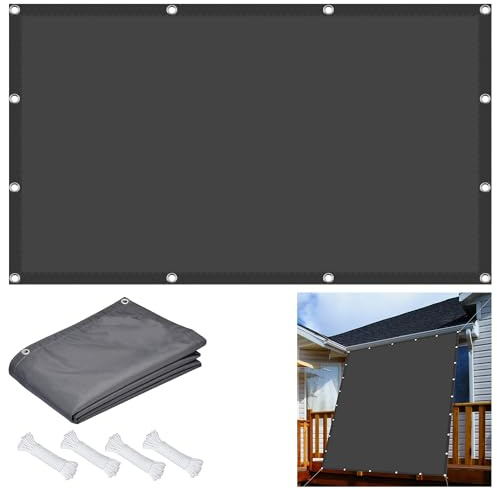Sonnensegel Rechteckig 140 x 380 cm Sonnenschutz Balkon 95% UV Schutz mit Ösen Und Kordel für Balkon Garten Sonnenschutz Outdoor, Dunkelgrau