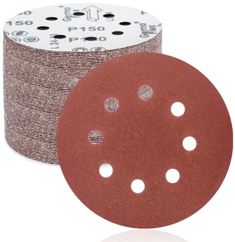 FEIHU 50 Pezzi Dischi Abrasivi 125mm, Carta Vetrata Abrasiva 8 Fori per Levigatrice Orbitale: Grana 150