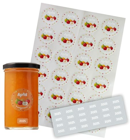 FOTOFOL transparente Aufkleber Marmelade - selbstklebende Etiketten für Marmeladengläser, Deckeletiketten, Einmachgläser (Apfel)