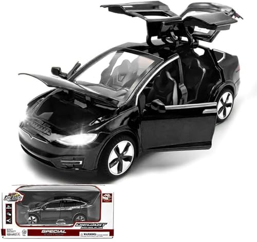 TOPRON model car Tesla Model X 1:32 scale, die-cast alloy electronic toy with pull-back function, with lights and music, mini vehicle toy as a gift for children (Black)