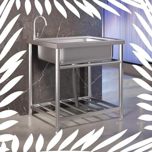 QSPNVFB Mobiles Spültisch Freistehende, Gewerbliche Edelstahlspüle Spülbecken Küchenspüle Multifunktions Waschtisch, Außenwaschbecken Ausgussbecken(23x17 inch (58x43 cm))