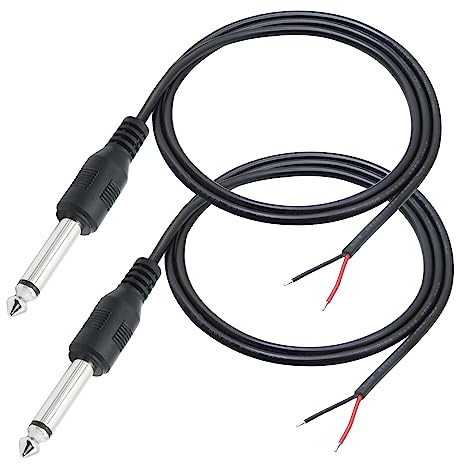 Riertostng 6.35mm Male Plug to Bare Wire Open End Audio Cable 3FT,TS Mono 1/4 inch Jack Connector Adapter,for Speaker Microphone 6.35mm Replacement DIY Repair(2Pcs)