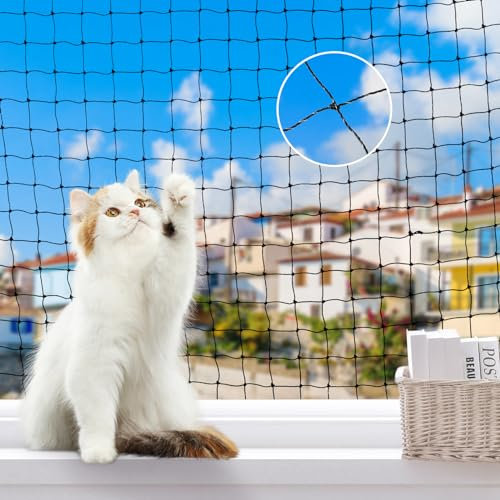 Lewondr Rete per Gatti da Balcone, Rete da Balcone Rinforzato d'Acciaio 3x2m per Animali Domestici, Rete per Gatti del Recinto della Maglia, Anticaduta per Balcone, Finestra, Scala, Patio