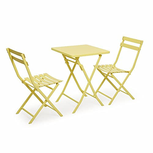 CCKUHN Klapptisch- und Stuhlset für den Außenbereich, zusammenklappbare runde Couchtische, einfacher tragbarer Kleiner quadratischer Tisch aus Eisen für den Balkon/die Terrasse/den Garten