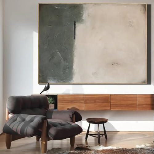 Bild Abstrakt Minimalistisches Ölgemälde abstrakte Leinwand-Wandkunst modernes großes Grau-Beige-Gemälde für die Wanddekoration im Wohnzimmer 80x138cm mit Rahmen