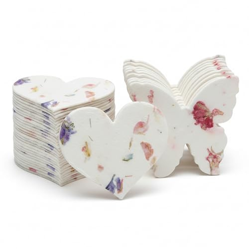 Seed Bloom Combo Seed Paper - 24pcs Hearts & 24pcs Butterflies, Writable & Plantable Wildflower Gifts for Mom this Mother’s Day, Use for Shower Favors Weddings, Heart Party Favors or Easter Decoration