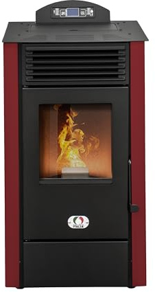 STUFE A PELLET ITALIA California 10 KW WiFi | Horno de pellets Eficiencia 90% Calienta 80m² Autonomía 20 horas. Control WiFi programable 5 velocidades y potencias Diseño compacto Garantía de 24M Rojo
