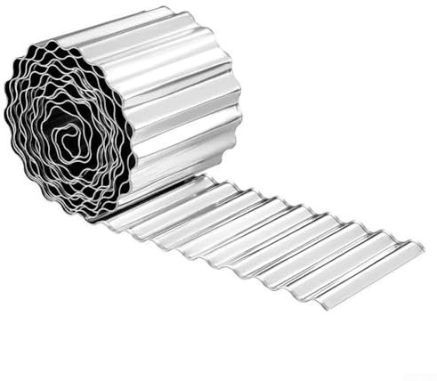 Bordure de jardin en métal ondulé flexible en acier galvanisé, finition pré-rouille, résistante aux intempéries (argenté, 12 m)
