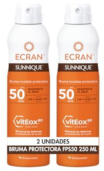 Ecran Sunnique Bruma Protectora Solar FPS 50, Protección UVB + UVA e IR-A, Refuerza las Defensas, Protege la Piel, Hidratación 24 h, Fórmula con VitEox 80, para Toda la Familia - Pack 2 x 250 ml