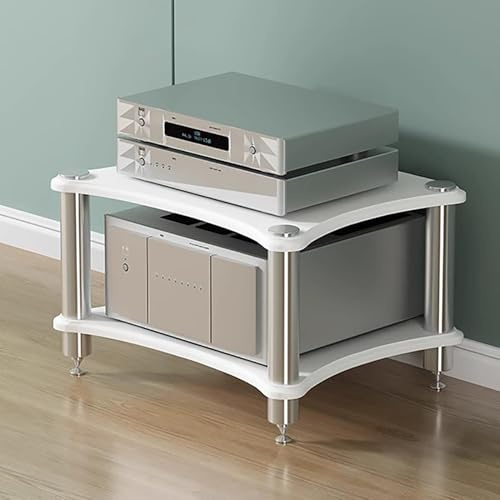 Mobile Stereo Hi Fi Rack 1 2 3 4 Ripiani Mobile Audio Supporto Multimediale, Scaffali Stereo Aperti per Audio-video per Stampanti Console di Gioco Tv Box, Giradischi per Ufficio(White,60x48x40cm)