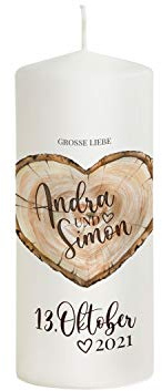 Liamoria® Hochzeitskerze Liebesbaum mit Namen, Datum und Spruch - Modell Andra - Bedruckte Kerze zur Hochzeit (20 x 8 cm)