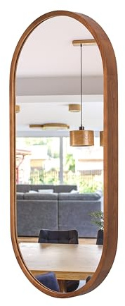 Wandspiegel mit Holzrahmen (100x48 cm) - Oval Spiegel Holz Rustikal LEJA | Massivholz, Einfache Montage, EU-Produktion, 4 mm Spiegelglas, Sicherer Metallhaken, Pflegeleicht