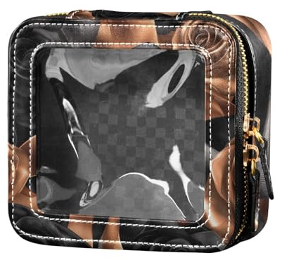 Rose Velvet Ribbon Caramel and Black Cute Makeup Bag Clear Waterproof Travel Toiletry Bag Portable Make Up Organizer for Women