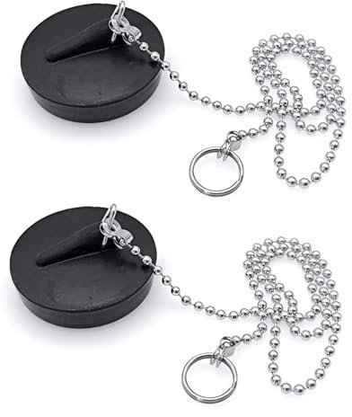 JZK 2 Piezas de Repuesto para tapón de Lavabo de baño de 41 mm, tapón de Drenaje, tapón de Drenaje para baño, Cocina, tapón de baño de Goma con Cadena de 40 cm para bañera, Negro