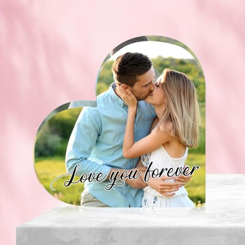 PB TECH Personalised Acrylic Crystal Clear Photo Block Plaque With Your Photo Picture Image Logo And Text 3D Effect - Custom Gift for Man Women Family for Birthday Christmas Valentines Day (Heart)