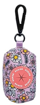 DUKIER - Kotbeutelspender für Hundekotbeutel, Taschenhalter aus Stoff, Tierzubehör, mit Karabiner, Flower Power Design