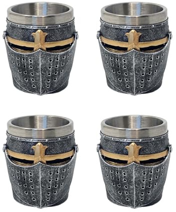 MystiCalls 4x Shotglas Ritterhelm - Mittelalter Ritter Schnaps Schnapsglas