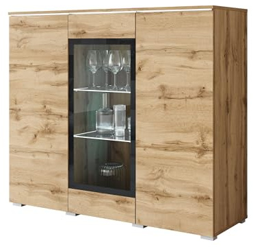 Mirjan24 Kommode Doppo 120 mit 3 Türen, Sideboard, Anrichte, 120x104x40 cm, Highboard, Mehrzweckschrank, Wohnzimmer (Wotan, mit LED Beleuchtung)