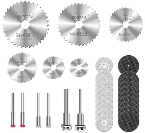 Set di 32 Dischi da Taglio per Dremel e Altri Utensili Rotativi, Include Lame HSS, Dischi in Diamante e Resina, Mandrini da 3mm, per Legno, Plastica, Metallo Morbido, Pietra, Fibra di Vetro