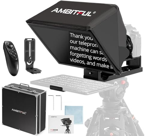 Ambitfull T14Pro 35 cm Teleprompter för kamera, iPad Android-surfplatta, smartphone, appkontroll/ingen montering, kompatibel med iOS Android,för onlineteknik/intervju/vlogger/livestreaming