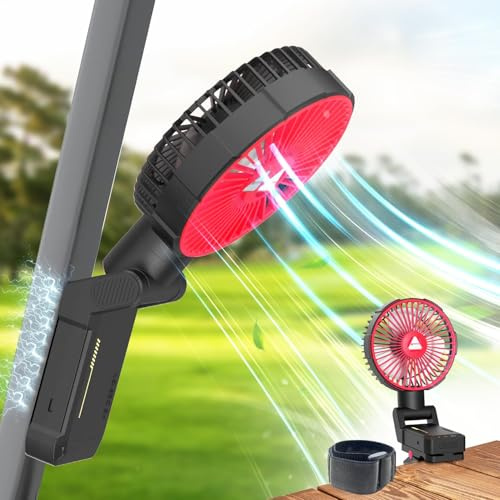 MA3TY Portable Fan Magnetic, Rechargeable Camping Fans, 10400mAh Battery Operated Clip on Fan with Lights, 180° Adjustable Cordless USB Fans for Golf Cart, Outdoors, Stroller, Travel, Home Desk (Red)