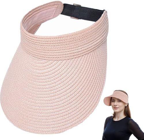 Ritte Dam sommar solhatt visir, vikbar packbar halm solhatt med visir, Rosenröd, one size