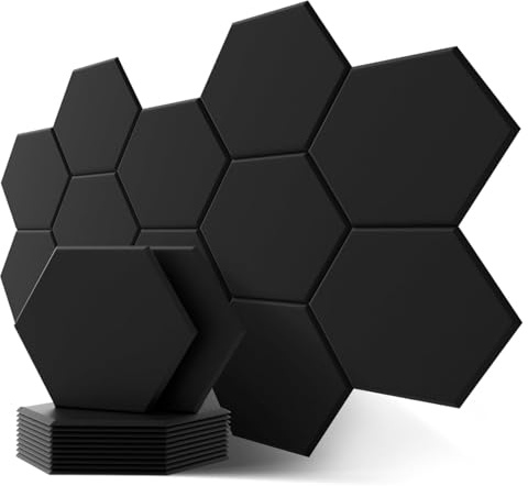 Gr8 Home Set Of 12 Black Hexagon Self Adhesive Acoustic Wall Panels Tiles Studio Home Office Sound Proofing Insulation Noise Reduction Pad