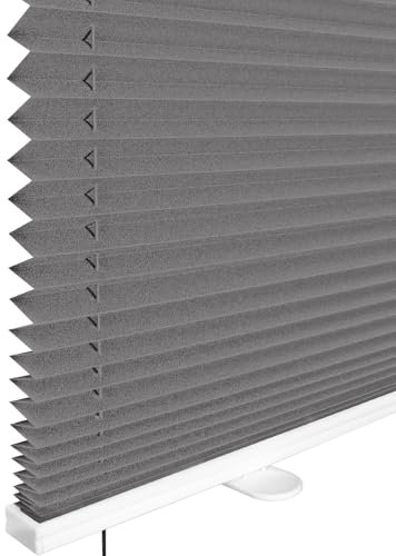 Vkele Plissee Klemmfix ohne Bohren, Anthrazit 120x140cm(BxH), Jalousien Innen, Faltrollo Lichtdurchlässig & Blickdicht, Sonnenschutz & Sichtschutz, Roll für Fenster & Tür