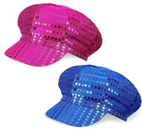 SAIIURV 2 Pièces Chapeau à Paillettes Unisexe pour Adulte, Tenue Disco, Chapeau à Paillettes Disco Casquette, Chapeaux Soirée Dansante, Carnaval, Costume, Fête Déguisée, Fête à Thème (Bleu, Rose)