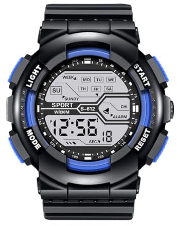 Mäns sport mode handled LCD stoppur datumklocka gummi digital pojke herrklocka Bn0032, Mörkblått, En storlek