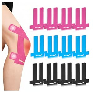 12 Pcs Precut Kinesiotapes Knie Kinesiologie Tape Sport Wasserfestes Knie Tape Vorgeschnitten Elastisches Hautfreundlich Sport Tape Knie Muskelunterstützung für Knie Ellbogen Schultern Gelenke