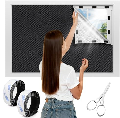 NVGVUP Verdunklungsrollo ohne Bohren mit Klett: Fenster Verdunkelung Stoff, Dachfenster Sonnenschutz Verdunklung Abnehmbar, Verdunkelungsrollo für Innen Dachschräge Fenster (300×150 cm)