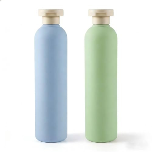OMBRISA Squeeze Bottles 260 ML, Refillable Travel Bottles 2 Pcs With Disc Top Flip Cap, Silicone Empty Leak Proof Travel Containers, Travel Accessories for Shampoo and Conditioner (Green+Blue)