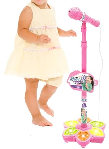 Microphone Jouet – Machine De Karaoké pour, Microphone pour avec Support, Machine De Karaoké sans Fil avec Lumière Colorée pour Garçons, Filles, Enfant D'âge Préscolaire, Fête D'anniv