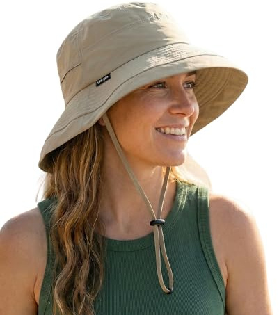 Creekstone Bucket Sun Hat for Women, UPF 50+ Wide Brim, Packable, Waterproof Rain Hat for Hiking Outdoor Travel (US, Alpha, One Size, Khaki)