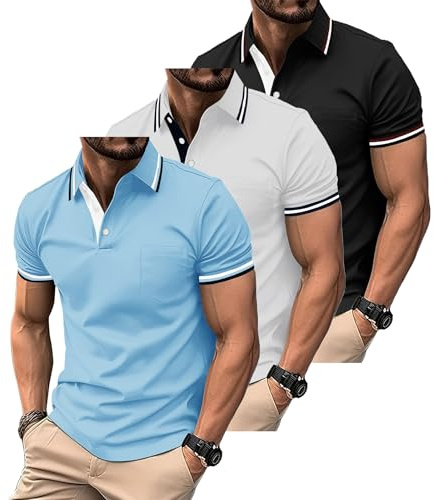 ZITY 3er Pack Poloshirt Herren Kurzarm Atmungsaktiv Poloshirt Set Leichtes Golf Polohemd 3 Pack T Shirt für Arbeit Business