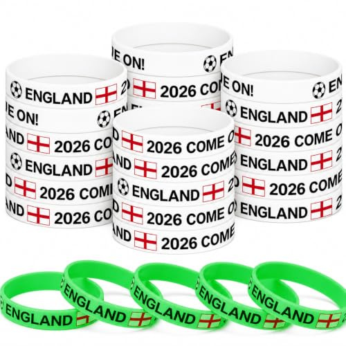 YESAH 20 Pack England Silicone Wristbands,World Cup Fan Bands | Glow in The Dark COME on Elastic Wristbands for Supporters,Sports Events,Party Favours and Gifts