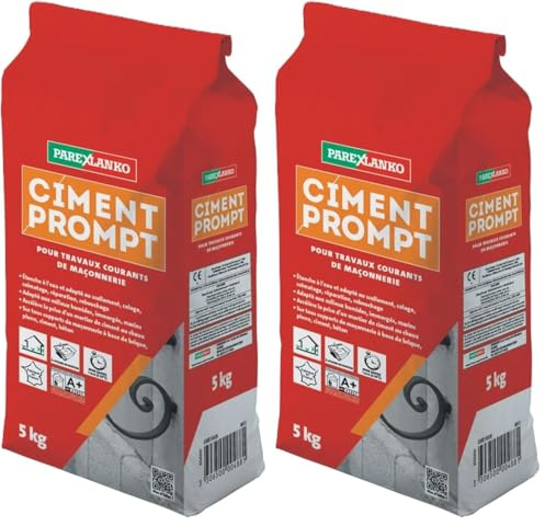 Parexlanko - Ciment Prompt - Gris - Confection de mortier à prise rapide - Tous supports de maçonnerie - Adapté en milieux humide et marin - 5kg (Lot de 2)