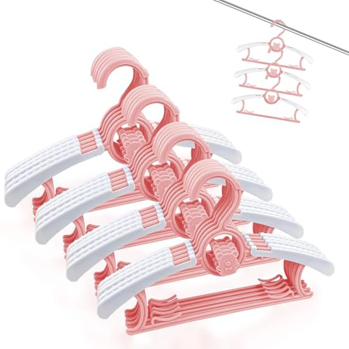 Aevorine Juego de 20 Perchas Infantiles Rosa, Perchas Ropa Ajustable para Bebés Plastico Antideslizantes con Ganchos de Osito Apilables, Ahorrar Espacio, para Ropa Infantil, Ropa de Bebé