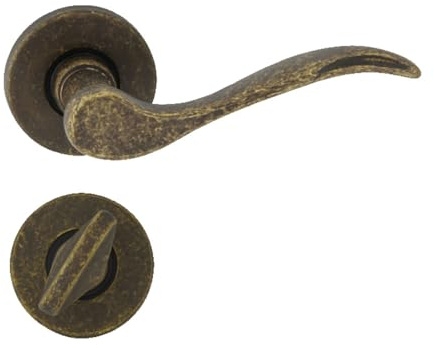 domino Türgriff Innentür Drückergarnitur WC - Badezimmer Set für Zimmertür Türklinke, Türdrückergarnitur mit Schloss Türbeschlag, Set Messing Bronze Antik VENUS-R M75