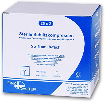 Fink & Walter Mull steril 5x5cm, 8-fach, VM 17 DIN 14079 BW, 50 Stück
