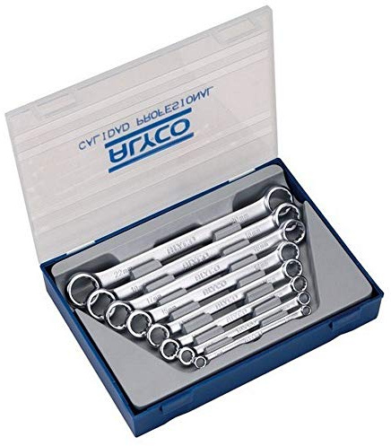 Alyco 191396 - Juego 8 llaves de estrella planas Cr-V satinado mate UNE 16545 DIN 837 en estuche plastico