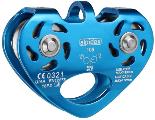 ALPIDEX Seilrolle Tandem Pulley Umlenkrolle Doppelseilrolle - geeignet für Stahlseile 8-12 mm Ø und Textilseile bis 13 mm Ø, Farbe:blau