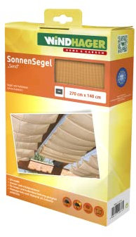 Windhager Sonnensegel für Seilspanntechnik, Wintergarten und Terrassen Beschattung, Seilspannmarkise, 270 x 140 cm, Sand