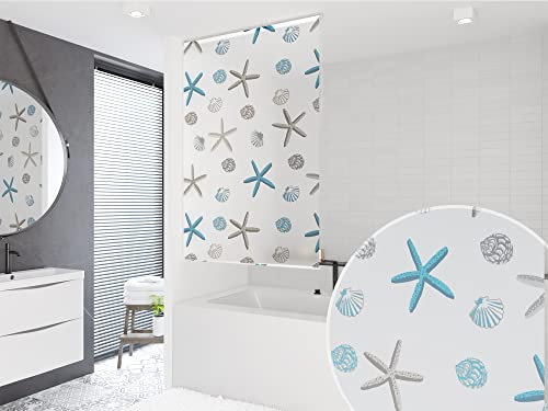 BASIC DUSCHROLLO 100x240 OCEANIC DUSCHVORHANG MODELL OCEANIC WEISS BLAU BRAUN! SHOWER ROLLO CURTAIN!